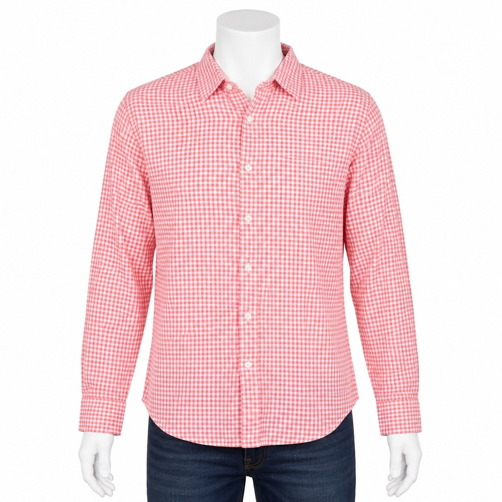 Porter + Ash Button Up Shirt Mens XXL Pink Gingham Lyocell Cotton Stretch Long